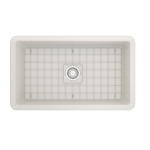 Sotto Undermount Fireclay 32 in. Single Bowl Kitchen Sink with Protective Bottom Grid and Strainer in Biscuit