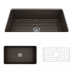 Sotto Undermount Fireclay 32 in. Single Bowl Kitchen Sink with Protective Bottom Grid and Strainer in Matte Brown