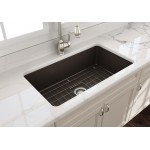 Sotto Undermount Fireclay 32 in. Single Bowl Kitchen Sink with Protective Bottom Grid and Strainer in Matte Brown