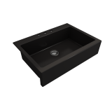 Nuova Apron Front Drop-In Fireclay 34 in. Single Bowl Kitchen Sink with Protective Bottom Grid and Strainer in Matte Black