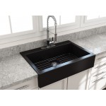 Nuova Apron Front Drop-In Fireclay 34 in. Single Bowl Kitchen Sink with Protective Bottom Grid and Strainer in Matte Black