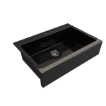 Nuova Apron Front Drop-In Fireclay 34 in. Single Bowl Kitchen Sink with Protective Bottom Grid and Strainer in Black