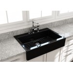 Nuova Apron Front Drop-In Fireclay 34 in. Single Bowl Kitchen Sink with Protective Bottom Grid and Strainer in Black