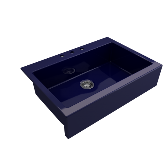 Nuova Apron Front Drop-In Fireclay 34 in. Single Bowl Kitchen Sink with Protective Bottom Grid and Strainer in Sapphire Blue
