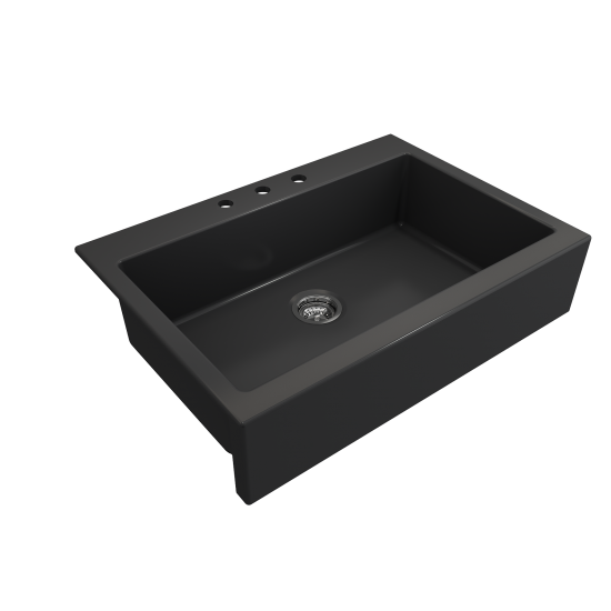 Nuova Apron Front Drop-In Fireclay 34 in. Single Bowl Kitchen Sink with Protective Bottom Grid and Strainer in Matte Dark Gra
