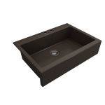 Nuova Apron Front Drop-In Fireclay 34 in. Single Bowl Kitchen Sink with Protective Bottom Grid and Strainer in Matte Brown