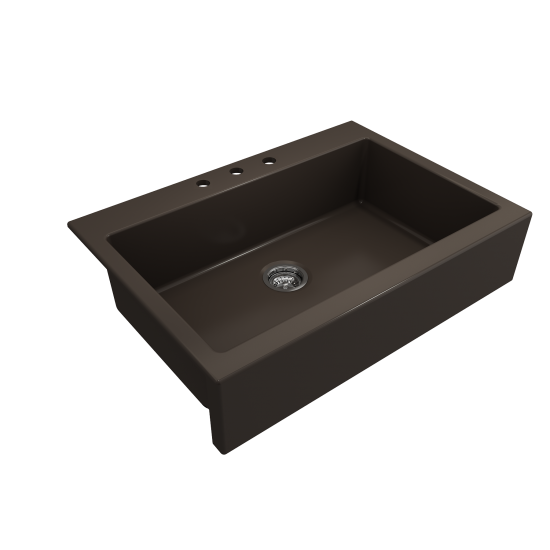 Nuova Apron Front Drop-In Fireclay 34 in. Single Bowl Kitchen Sink with Protective Bottom Grid and Strainer in Matte Brown