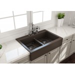 Front Drop-In Fireclay 34 in. 50/50 Double Bowl Kitchen Sink with Protective Bottom Grids and Strainers in Matte Brown