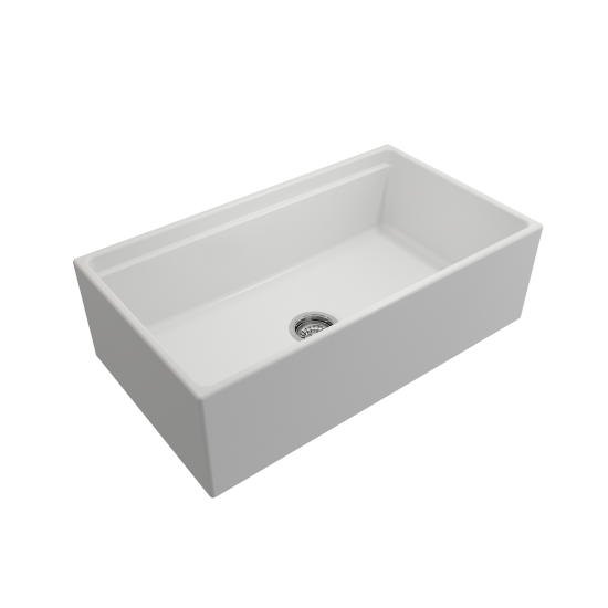 Apron Front Step Rim with Integrated Work Station Fireclay 33 in. Single Bowl Kitchen Sink with Accessories in Matte White