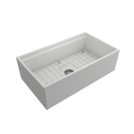 Apron Front Step Rim with Integrated Work Station Fireclay 33 in. Single Bowl Kitchen Sink with Accessories in Matte White