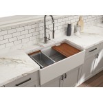 Apron Front Step Rim with Integrated Work Station Fireclay 33 in. Single Bowl Kitchen Sink with Accessories in Matte White