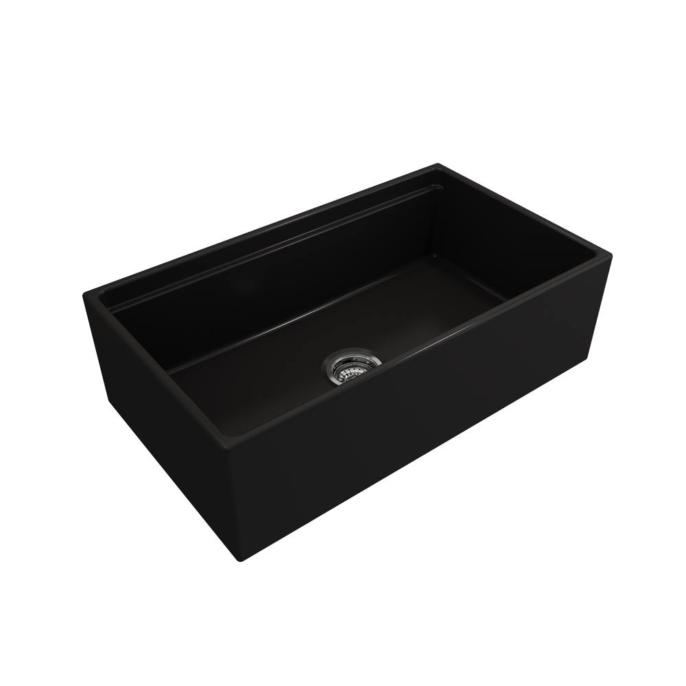 Apron Front Step Rim with Integrated Work Station Fireclay 33 in. Single Bowl Kitchen Sink with Accessories in Matte Black