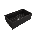 Apron Front Step Rim with Integrated Work Station Fireclay 33 in. Single Bowl Kitchen Sink with Accessories in Matte Black