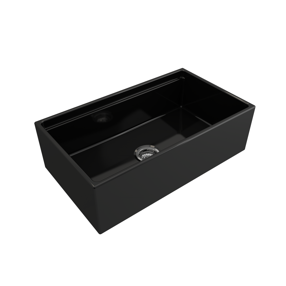 Contempo Apron Front Step Rim with Integrated Work Station Fireclay 33 in. Single Bowl Kitchen Sink with Accessories in Black