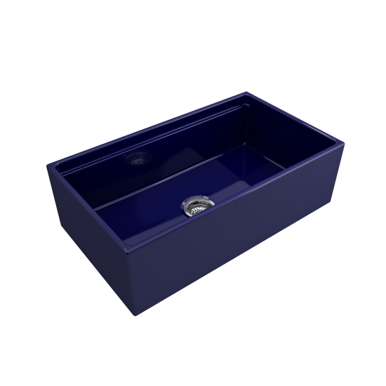 Apron Front Step Rim with Integrated Work Station Fireclay 33 in. Single Bowl Kitchen Sink with Accessories in Sapphire Blue
