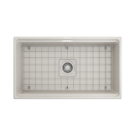 Apron Front Step Rim with Integrated Work Station Fireclay 33 in. Single Bowl Kitchen Sink with Accessories in Biscuit