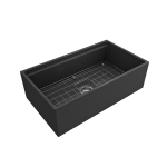 Apron Front Step Rim with Integrated Work Station Fireclay 33 in. Single Bowl Kitchen Sink with Accessories in Matte Dark Gra