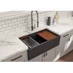 Apron Front Step Rim with Integrated Work Station Fireclay 33 in. Single Bowl Kitchen Sink with Accessories in Matte Dark Gra