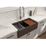 Apron Front Step Rim with Integrated Work Station Fireclay 33 in. Single Bowl Kitchen Sink with Accessories in Matte Brown