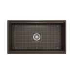 Apron Front Step Rim with Integrated Work Station Fireclay 33 in. Single Bowl Kitchen Sink with Accessories in Matte Brown