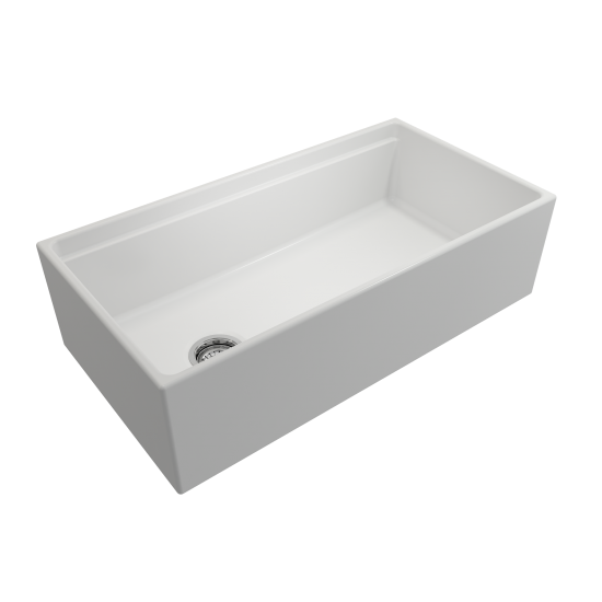 Apron Front Step Rim with Integrated Work Station Fireclay 36 in. Single Bowl Kitchen Sink with Accessories in Matte White