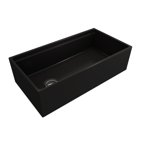 Apron Front Step Rim with Integrated Work Station Fireclay 36 in. Single Bowl Kitchen Sink with Accessories in Matte Black