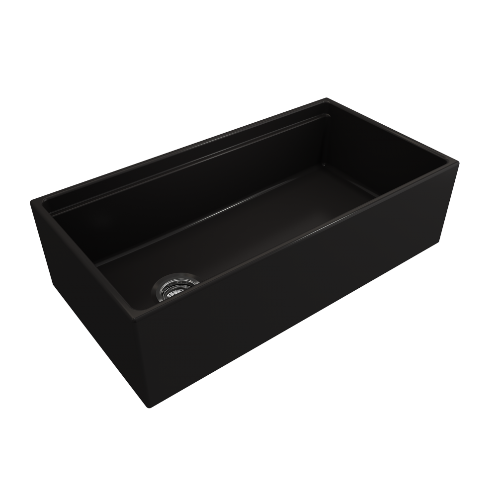 Apron Front Step Rim with Integrated Work Station Fireclay 36 in. Single Bowl Kitchen Sink with Accessories in Matte Black