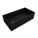 Apron Front Step Rim with Integrated Work Station Fireclay 36 in. Single Bowl Kitchen Sink with Accessories in Matte Black