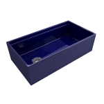 Apron Front Step Rim with Integrated Work Station Fireclay 36 in. Single Bowl Kitchen Sink with Accessories in Sapphire Blue