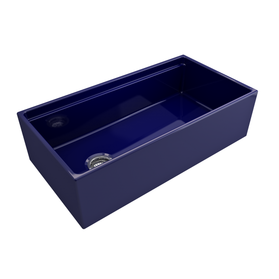 Apron Front Step Rim with Integrated Work Station Fireclay 36 in. Single Bowl Kitchen Sink with Accessories in Sapphire Blue