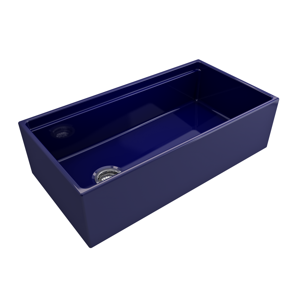 Apron Front Step Rim with Integrated Work Station Fireclay 36 in. Single Bowl Kitchen Sink with Accessories in Sapphire Blue