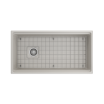 Apron Front Step Rim with Integrated Work Station Fireclay 36 in. Single Bowl Kitchen Sink with Accessories in Biscuit