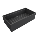 Apron Front Step Rim with Integrated Work Station Fireclay 36 in. Single Bowl Kitchen Sink with Accessories in Matte Dark Gra