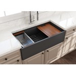 Apron Front Step Rim with Integrated Work Station Fireclay 36 in. Single Bowl Kitchen Sink with Accessories in Matte Dark Gra