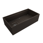 Apron Front Step Rim with Integrated Work Station Fireclay 36 in. Single Bowl Kitchen Sink with Accessories in Matte Brown