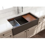 Apron Front Step Rim with Integrated Work Station Fireclay 36 in. Single Bowl Kitchen Sink with Accessories in Matte Brown