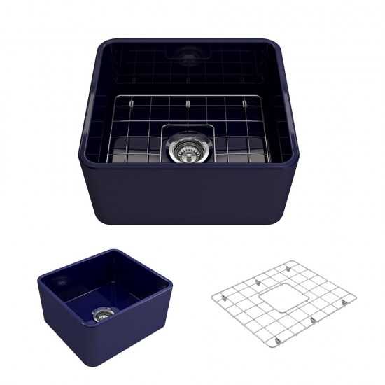 Farmhouse Apron Front Fireclay 20 in. Single Bowl Kitchen Sink with Protective Bottom Grid and Strainer in Sapphire Blue