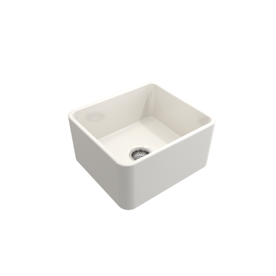 Farmhouse Apron Front Fireclay 20 in. Single Bowl Kitchen Sink with Protective Bottom Grid and Strainer in Biscuit