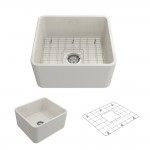 Farmhouse Apron Front Fireclay 20 in. Single Bowl Kitchen Sink with Protective Bottom Grid and Strainer in Biscuit