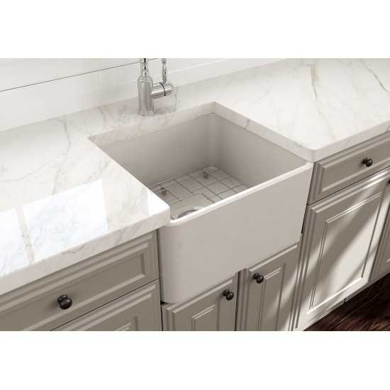 Farmhouse Apron Front Fireclay 20 in. Single Bowl Kitchen Sink with Protective Bottom Grid and Strainer in Biscuit