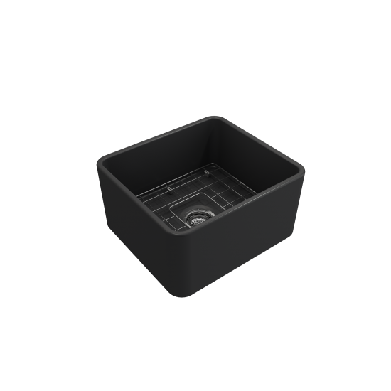 Farmhouse Apron Front Fireclay 20 in. Single Bowl Kitchen Sink with Protective Bottom Grid and Strainer in Matte Dark Gray