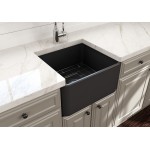 Farmhouse Apron Front Fireclay 20 in. Single Bowl Kitchen Sink with Protective Bottom Grid and Strainer in Matte Dark Gray