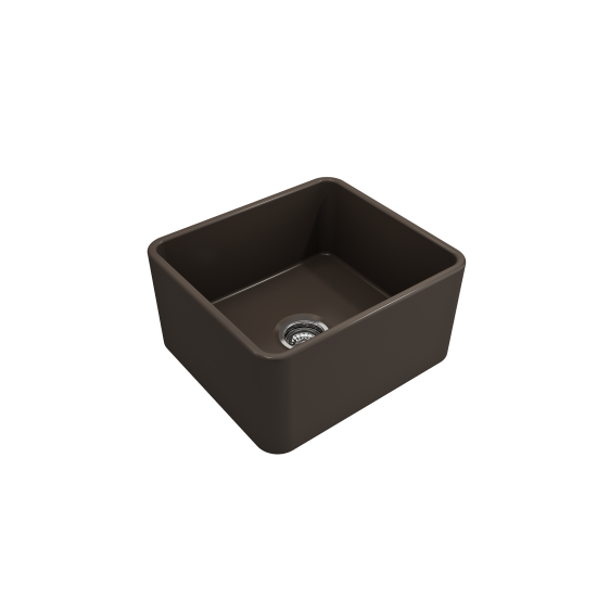 Farmhouse Apron Front Fireclay 20 in. Single Bowl Kitchen Sink with Protective Bottom Grid and Strainer in Matte Brown