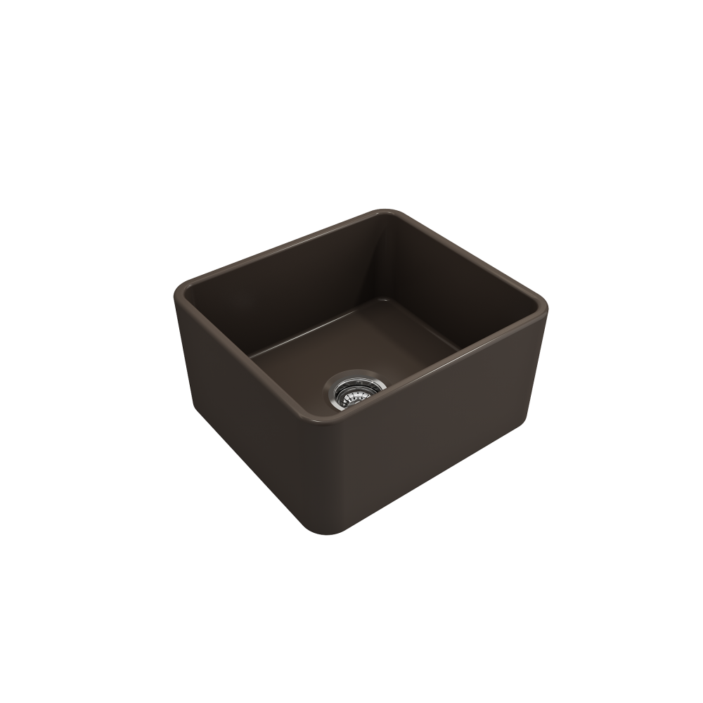 Farmhouse Apron Front Fireclay 20 in. Single Bowl Kitchen Sink with Protective Bottom Grid and Strainer in Matte Brown