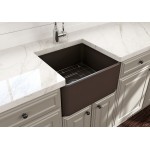 Farmhouse Apron Front Fireclay 20 in. Single Bowl Kitchen Sink with Protective Bottom Grid and Strainer in Matte Brown
