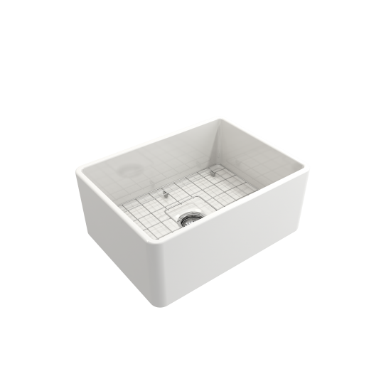 Farmhouse Apron Front Fireclay 24 in. Single Bowl Kitchen Sink with Protective Bottom Grid and Strainer in White