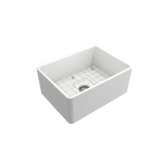 Farmhouse Apron Front Fireclay 24 in. Single Bowl Kitchen Sink with Protective Bottom Grid and Strainer in Matte White