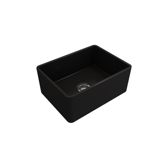 Farmhouse Apron Front Fireclay 24 in. Single Bowl Kitchen Sink with Protective Bottom Grid and Strainer in Matte Black