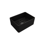 Farmhouse Apron Front Fireclay 24 in. Single Bowl Kitchen Sink with Protective Bottom Grid and Strainer in Matte Black