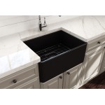 Farmhouse Apron Front Fireclay 24 in. Single Bowl Kitchen Sink with Protective Bottom Grid and Strainer in Matte Black